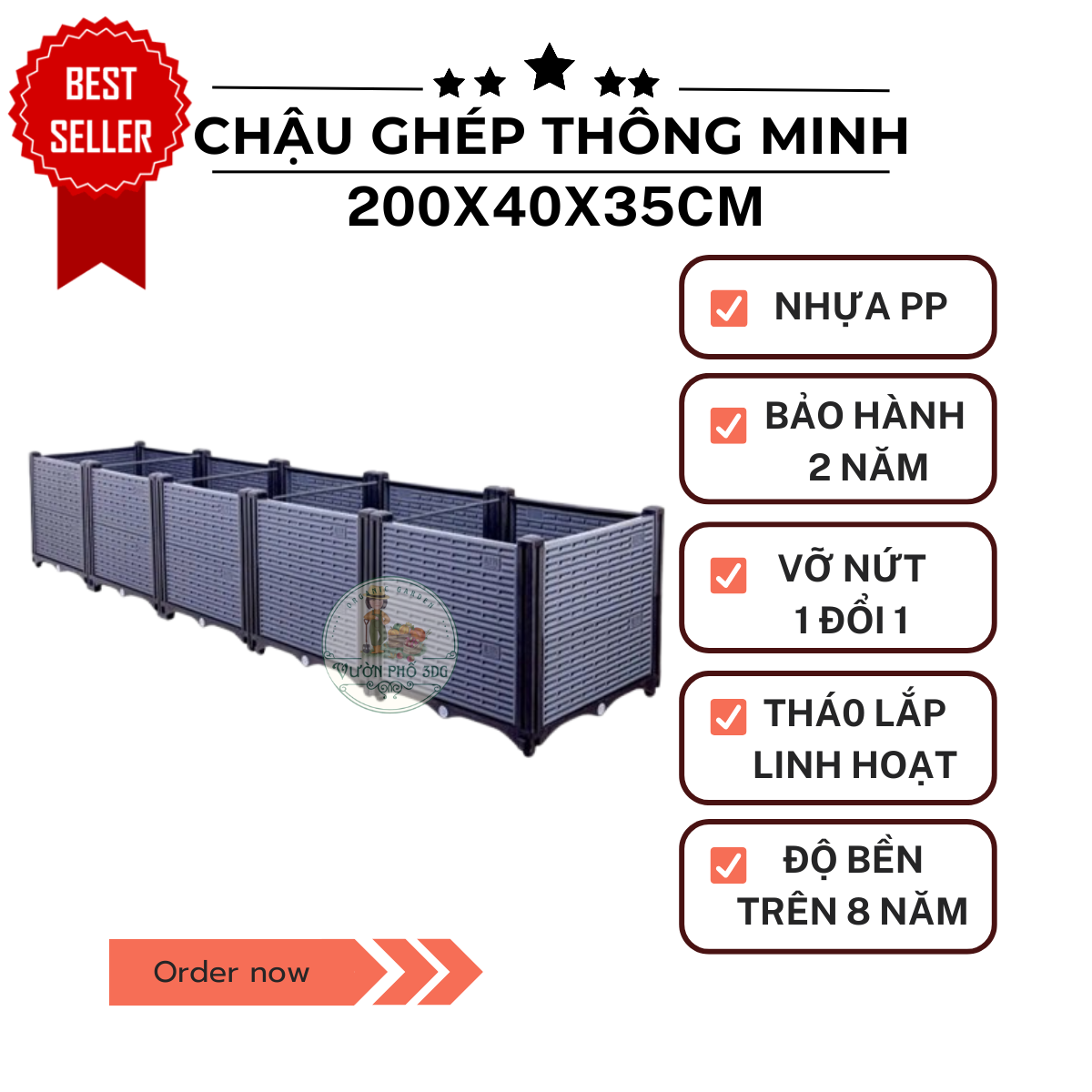 [Mẫu Mới] Chậu ghép Xám dài 2m cao 37cm (200x40x37cm) chậu trồng rau, chậu trồng cây sân thượng
